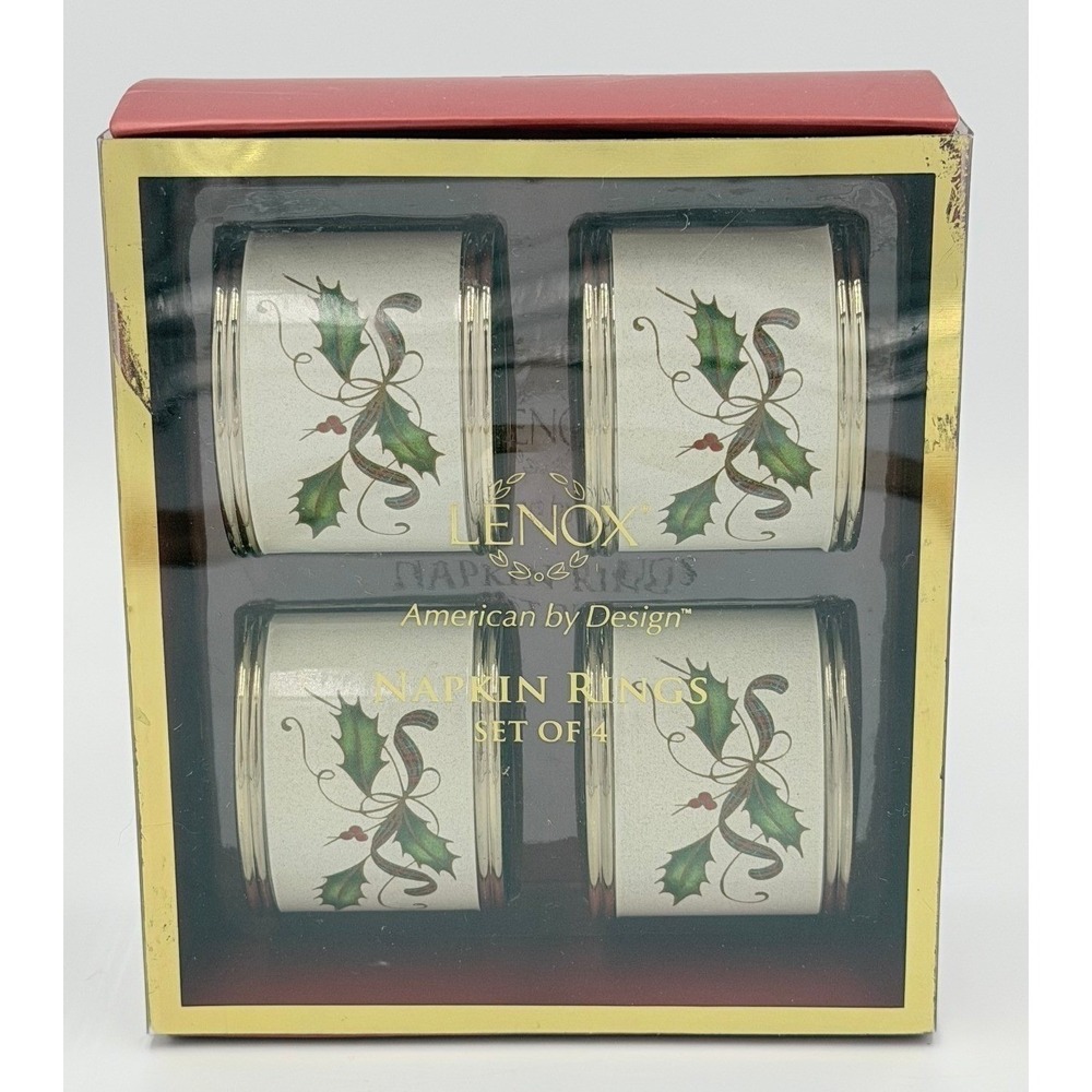 Lenox Nouveau Christmas Napkin Rings Set of‎ 4 Holly Berries NEW